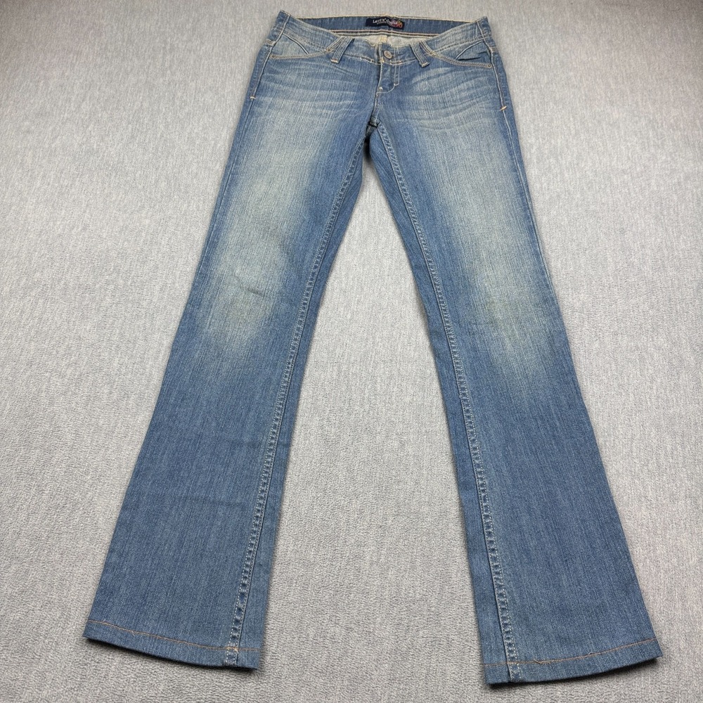 Levis Flare Jeans Womens 3M 28X31 Blue Washed Low Rise Denim Flare Zip Stretch